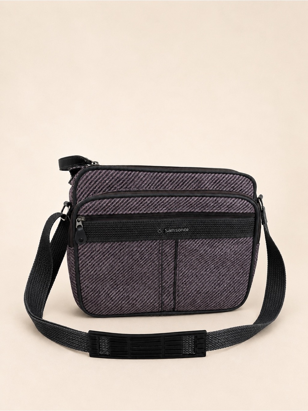 Samsonite Vintage Mauve Pink Tweed Crossbody Retro Travel Messenger Shoulder Bag